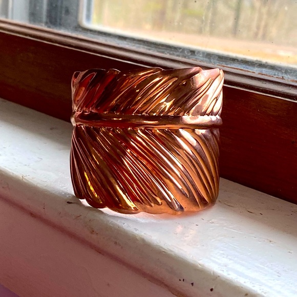 Stunning vintage copper cuff bracelet,wide wrap around pressed leaf w/stem - Picture 4 of 12